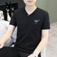 花花公子（PLAYBOY）纯棉短袖t恤男士2025年新款夏季修身V领男装体恤衣服薄款半袖潮流 白色 D7029 M