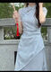
Lingjiu 2025 light Chinese style blue new Chinese style improved cheongsam waist-hugging slimming skirt 14108 blue dress S