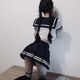 2024新款性感床上战袍校园jk制服大码睡衣服套装 蓝纱套装+9756灰+黑条纹袜 S(建议85-100斤)