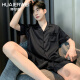Modal Herren Pyjamas Sommereis. Seide Kurzärärmelenhose Feste Farbe Schwarzer Sommer Dünnstil Jungen Nachahmungsseide I Seide Home Kleidung Set 12532 [Yunduo-Baumwoll-Kreppstil] L (Empfohlener Höhe 170, Gewicht 100-1