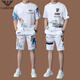 Emporio Armani Herren Ice Seide Casual Sports Set Sommer Kurzarm Kurzarm Zwei-teiliger High-End-T-Shirt-Herren-Shorts QDBGJ-H9856B Weißer Set 105/m (geeignet für 90-120jin [Jin gleich 0,5 kg]) Unicode