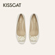 Kisscat küssen katze [elegance symbol] dicke fisch mundschuhe 25 sommer neue schöne sandalen französische sandalen Frauen hellrosa weiß 38