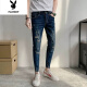 
Playboy slim style spring and summer new style 2025 Korean style trendy brand old ripped slim fit trousers stretch nine-point jeans men [A9738] 28