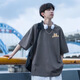 浩术短袖t恤男夏季薄款宽松印花港风潮流潮牌打底衫装半袖百搭体恤男 T2670黑色+T2691灰色-两件 薄款 3XL