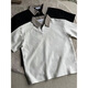 Amerikaner Retro Houndstooth Kurzärärmelte Polo-Shirt Herren Sommerfarbe Henry Kragen T-Shirt Schwere Reinigungsmittel halbärmelig weiß L.