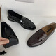 S.Sofea flache Lederschuhe für Frauen vielseitige Loafer Bohnenschuhe Spring S6628-1 Schwarz 36