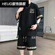 HEUG凌越男装店2025夏季大码休闲运动套装男士百搭两件套 黑色(YYW6195) L (110-130斤)