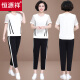 Hengyuanxiang Mutter im mittleren Alter 2025 neuer zweiteiler kurzärmeliger T-Shirt mittleren und älterer Sportswear Casual Set Top 1047# Black M (vorgeschlagen 100jin [Jin gleich 0,5 kg])
