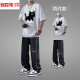 Luosenchi (Luosenchi) Jugendsport-Set Herren Sommer Pure Cotton Kurzärmel-Herrenmode 2025 Neue modische hübsche Hochschule Sommeranzug [zweiteiliger Set] 1048 reines Baumwoll-T-Shirt Grey + Hose Black S