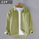 JEEP SPIRIT Spring Corduroy Shirt Men's Long Sleeve Pure Cotton Loose Thin Japanese Strip White Casual Shirt Jacket Dark Blue [9716] M