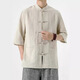 
Yu Zhaolin summer Chinese style linen short-sleeved Tang suit men's retro five-point sleeve Hanfu cotton linen lay Buddhist suit large size half-sleeved tea suit khaki thin style YM001 2XL [150-165Jin[Jin equals 0.5 kg]]