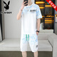 
Playboy brand men's clothing 2025 summer new short-sleeved T-shirt shorts suit versatile casual sports two-piece set gradient 6187 blue L