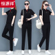 Hengyuanxiang Mutter im mittleren Alter 2025 neuer zweiteiler kurzärmeliger T-Shirt mittleren und älterer Sportswear Casual Set Top 1047# Black M (vorgeschlagen 100jin [Jin gleich 0,5 kg])