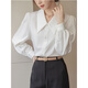 Yanxian large size white shirt professional wear for women fat mm200Jin Jin equals 0.5 kg loose long-sleeved wide-collar chiffon shirt professional base shirt white long-sleeved wide-collar shirt 4XL