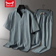 Catman (MiiOW) men's pajamas summer ice silk cool short-sleeved trousers new style can be worn on the outside summer large-size home clothing set 9906 black [short sleeves + shorts] set 3XL [140-155Jin [Jin equals 0.5 kg]]