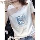 啄木鸟V领短袖t恤女2025年夏季新款白色纯棉洋气宽松显瘦百搭上衣体恤衫 白色9901 M 建议80-100斤