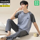 
Modal men's pure cotton pajamas summer thin short-sleeved trousers suit solid color cotton large size for casual home clothing Q13601 XL