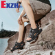 Exzh Brand Summer Herren Open-toed-Sandalen Echtes Leder atmungsaktivem Rotary Buckle Beach Schuhe Outdoor Sport und Freizeitloch Schuhe Grau [9856 Strandstil] 38