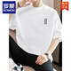 Romon (Romon) 260G Herren kurzärmeliges T-Shirt für sommerliche harte, reine Baumwoll-Hals-Top-Trendy-Baumwoll-Halbärmel-T-Shirt M09-963 Black S (geeignet für 80-100jin [Jin gleich 0,5 kg]))