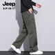 JEEP SPIRIT吉普美式潮牌工装裤男宽松直筒伞兵裤2025夏季薄款运动冲锋休闲裤 JEEP9856-军绿色 4XL 【商家】180~200斤