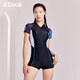 Zhouke's new one-piece swimsuit for women, boxer angle slimming sun protection training swimsuit, three-piece swimsuit set (knitted swimming cap)_swimming goggles and swimming cap M
