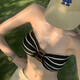 Fun women's black and white striped bikini tube top three-point small breasts sweet and cute beach vacation hot spring black M95-110Jin Jin equals 0.5 kg