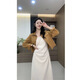FHHUABD妮妮上新2024春装新款女装韩版磨毛衬衫外套褶皱吊带裙时尚两件套 粉色外套-9852#-版 单件 XL  118-130斤