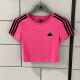 阿迪达斯 （adidas）短袖T恤女装夏季运动服圆领半袖衫舒适透气短款休闲上衣 JV9859玫粉色 S