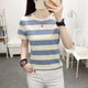 Wanlan 2025 Neue Sommerkleidung Lose Lose großartigen Baumwoll-Kurzarm-T-Shirt-Mutter-Mutter-Schulter-Schulter-T-Shirt Top 838 Blue XL schlägt 121-135jin vor [Jin ist 0,5 kg]
