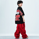 Fairy tale cool children's street dance trend clothing June 1st National Day New Year's Day hip-hop performance clothing Spring and autumn summer boys and girls drums performance clothing A672 black short-sleeved + trousers Women's style 160 size recommended to wear about 155cm in height