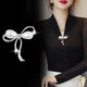 Bow Brooch for Women's Neck Anti-Exposed Pin Fixed Clothes Scarf Sweater Cardigan Accessories Three Beads Gold
