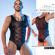 Fitness Körperformung Anzug enge einteilige dünne Körper Schönheit Männer einteilige Dessoghong sexy durchscheinende Dreieck Spitze Schwarz LX602 L