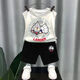 Snoopy Boys reine Baumwollhülsenweste Westeanzug für äußere Wear Ultraman Street Brat Street Boys Fünf-Punkte-Hose Zwei-teilige Fruchtgrüne Weste T983 + Schwarze Shorts T273 130 Empfohlene Höhe 120-130 cm