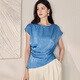 Roeyshouse Lace High Blue Satin Shirt Women's 2025 Summer New Style Chic rikinks BodySuit Slim 12043 Blue XL