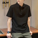 GLM short-sleeved T-shirt men's breathable summer lapel polo shirt quick-drying T-shirt ice silk casual sports top black L
