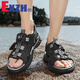 Exzh Brand Summer Herren Open-toed-Sandalen Echtes Leder atmungsaktivem Rotary Buckle Beach Schuhe Outdoor Sport und Freizeitloch Schuhe Grau [9856 Strandstil] 38