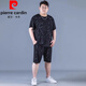 皮尔卡丹（pierre cardin）冰丝运动套装男夏季大码薄款男士速干五分裤胖子加肥加大宽松短袖 PZ830黑色 高质量冰丝套装 6XL 建议225250斤