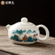 Gold inlaid jade mutton fat jade porcelain Xishi pot Chinese style ceramic teapot drinking tea kettle Kung Fu tea set household single pot