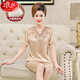 
LangSha (LangSha) with breast pad middle-aged mother pajamas for women in summer silk thin short-sleeved cool silk middle-aged and elderly home clothing set AYM684 silver [high-end counter quality] 3XL with breast pad