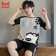 MiiOW 2023 new men's pajamas short-sleeved pure cotton plus fat plus size youth student home clothes suit summer day light brown 9906#beckoning chinchilla M small 75-95Jin Jin is equal to 0.5 kg