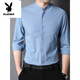 Playboy (PLAYBOY) Autumn Small Stand Collar Shirt Men's Cotton Line Middle-aged Long Sleeve Imitation Line Chinese Style Shirt Top Casual Fashion Men's Clothing WL9930 Dark Gray L 175