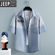 JEEP SPIRIT denim short-sleeved shirt men's casual loose gradient work jacket summer thin five-point half-sleeved versatile shirt T698 green L (about 110-130 Jin [Jin equals 0.5 kg] can be worn)
