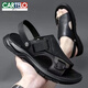 CARTELO Sandals Men's 2025 Summer genuine leather outdoor casual beach shoes non-slip, wear-resistant soft sole two-wear sandals thick sole 9923 gray [cowhide] 38