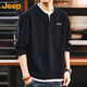 Jeep (JEEP) sweatshirt men's autumn and winter heavyweight waffle fake two-piece bottoming shirt top men's black XL