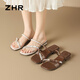 
ZHR slippers for women in summer, thick heels, rhinestones, French gentle skirt, flip-flops, KY15 beige 37