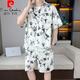 
Pierre cardin ice silk short-sleeved shirt suit men's summer casual cool quick-drying floral shirt with beach shorts two-piece set 679 black suit M 90-110Jin [Jin equals 0.5 kg]