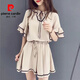 Pierre Cardin Koreanische Version Lotus Blatthülle Top High Taille Wide-Bein Shorts Zweiteiler Sommer Loose Hong Kong Aroma klein 2025 neuer Stil 682# Off White S