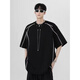 
COLORFUL GEMS summer contrasting line shoulder pad short-sleeved shirt men's design small neckline 1421 white M
