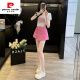 皮尔卡丹（pierre cardin）粉色排扣装饰休闲牛仔短裤女高腰显瘦假两件包臀裤裙短上衣两件套 7029白色上衣+7028玫红牛仔裙 S