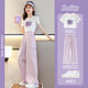 Yoyo one girls' pants summer thin overalls 2025 new children's ice silk sports summer wear big children's casual wide-leg pants 9889 white + 15029 pink purple (no shoes) 130 130cm